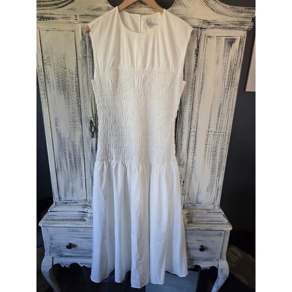 NWT Mare Mare x Anthropologie White Smocked Midi Dress - 1X - Picture 1 of 4
